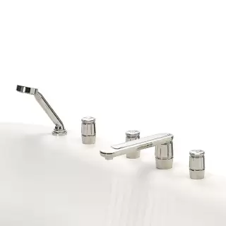 THG CORVAIR Смеситель на борт ванны на 5 отверстий, двойной, с ручным душем, цвет: хром