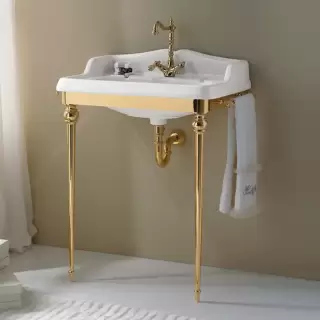 3SC Consolle Консоль Boheme 85х54хh104см, с раковиной LA01, сифоном и полотенцедердателями, напольная, цвет: золото 24к. Lucido
