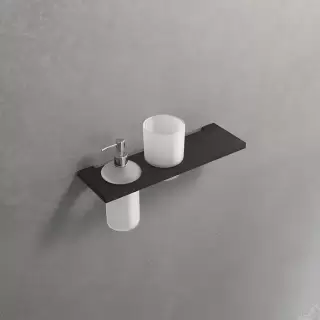 Novellini Kuadra Полка 30х9.7см., с стаканом и дозатором для жидкого мыла, цвет: черный матовый