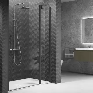 Novellini Young Душевая дверь правая/левая 97-101х200см., для ниши, распашная с неподвижным сегментом, стекло, цвет: черный