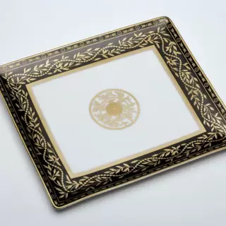 THG MARQUISE NOIR DECOR OR Поднос керамический 122х110 мм., настольный, small size, декор черный/золото, цвет: белый