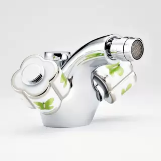 THG CAPUCINE VERT DECOR PLATINE Смеситель для биде на 1 отверстие, с донным клапаном, декор платина/зеленый, цвет: хром