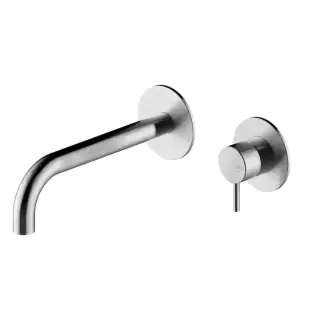 Bossini Nobu Смеситель настенный, на 2 отверстия, с изливом 190 mм, без донного клапана, цвет: нержавеющая сталь