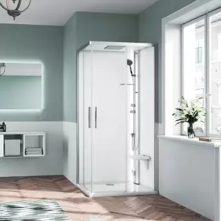 Novellini Glax Душевая кабина 90х90х217см., Standart, смеситель термостатический, цвет: Silver