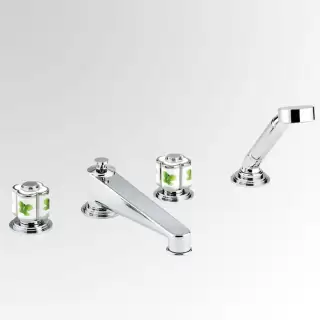 THG CAPUCINE VERT DECOR PLATINE Смеситель на борт ванны, на 4 отверстия, с ручным душем, декор платина/зеленый, цвет: хром