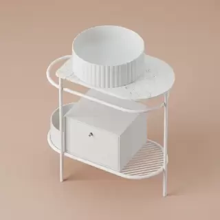 Artceram Flair 3.0 Металлическая консоль с раковиной, 85х46х75.5см., напольная, с выдвижным ящиком и мраморной столешницей, цвет: белый матовый