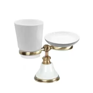 TW Harmony 141, настольный держатель с мыльницей и стаканом, цвет: белый/бронза