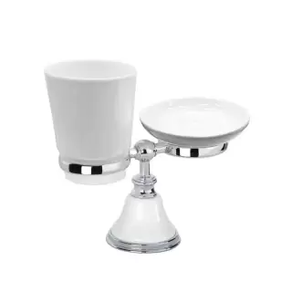 TW Harmony 141, настольный держатель с мыльницей и стаканом, керамика (бел), цвет: белый/хром