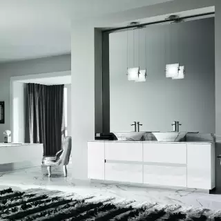 VITAGE milldue edition FOUR SEASONS Комплект мебели с тумбой под раковину, раковиной LIONE, зеркалом QUEBEC, 216 см, подвесной, цвет: глянцевый белый / Calacatta vagli