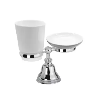 TW Harmony 141, настольный держатель с мыльницей и стаканом, керамика (бел), цвет: хром