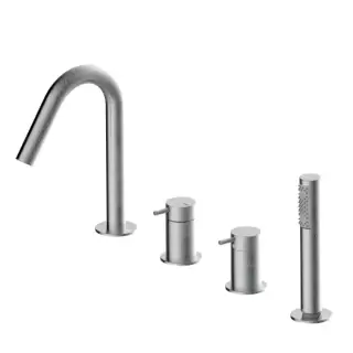 Bossini Nobu Комплект на борт ванны на 4 отверстия, с выдвижным ручным душем, шлангами и противовесом, цвет: нержавеющая сталь