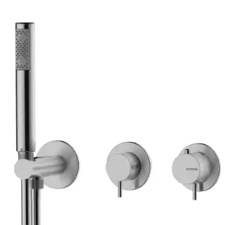 Bossini Nobu Встраиваемый термостат. смеситель для душа, с перекл.на 2 вых, душ. набор Zen-Inox с гибким шлангом Cromolux 150 см., цвет: нержавеющая сталь