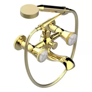 THG Hirondelles Смеситель для ванны, настенный, с ручным душем, цвет: Gold color PVD