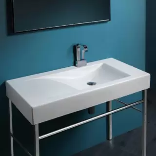 Simas Frozen Консоль 100х50см с 1 отв. выбитым вручную, напольная, цвет: белый/хром