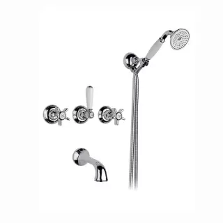 Nicolazzi Dames Anglaises Смеситель для ванны с 2мя ручками, встроенный, излив: 160мм, вкл. внутр часть + комплект руч. Душа, цвет: хром