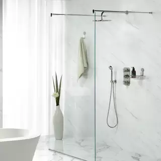 THG Hirondelles Platinum Stamped Душевой комплект: термостатический смеситель, ручной душ, верхний душ &Oslash;30см, держатель с подводом воды и шланг 1500 мм, цвет: Polished nickel