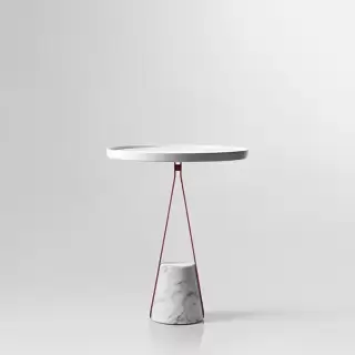 Antonio Lupi Halo Столик напольный &Oslash;40х48см., база из мрамора Carrara satinato, столешница белая из Flumood, структура Veneziano goffrato