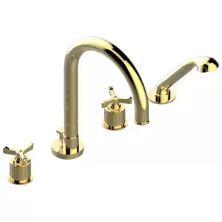 THG Hamptons Смеситель на борт ванны, 4 отв., с ручным душем, цвет: золото