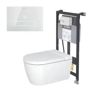 Duravit Starck F Plus Унитаз подвесной, безободковый, с сиденьем Sensowash, инсталляцией и клавишей, покрытие Hygieneglaze, цвет: белый