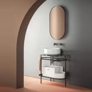 Artceram Flair 3.0 Металлическая консоль с раковиной, 85х46х75.5см., напольная, с выдвижным ящиком и мраморной столешницей, цвет: moka