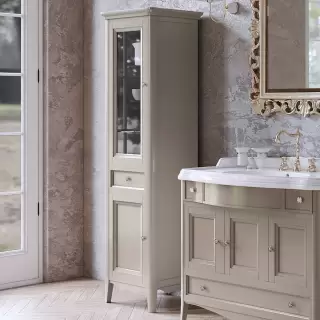 TW Veronica, Колонна 50.2/45x40/37.4xh172см, 1выдв.ящик, 2 распашные дверки, доводчики Blum (петли слева-SX), напольная, цвет: TORTORA, ручки: Riflesso бронза