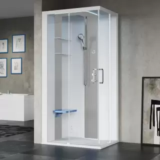 Novellini Skill A Душевая кабина 100х80х217.5cмм., Sx, Essential, поддон 12.5см., с термостатическим смесителем, стекло, цвет: белый глянц/Light grey