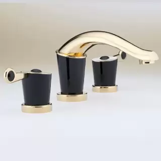 THG Bagatelle pierre noire Смеситель для раковины на 3 отверстия, с донным клапаном, ручки черные, цвет: полированное золото