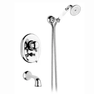 Nicolazzi P.m. Blanc Смеситель для ванны однорычажный, встраиваемый, с изливом 160мм и ручным душем, ручки белая керамика, цвет: хром