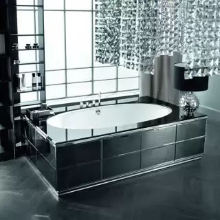 VITAGE milldue edition Ванна 190х100см, стальная, подача воды из водослива, в комплекте с сифоном, основанием и зеркальным топом, отдельностоящая, цвет: белый/Fum&egrave;