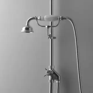 Devon&Devon Ручной душ с переключателем и держателем с белой ручкой, цвет: хром