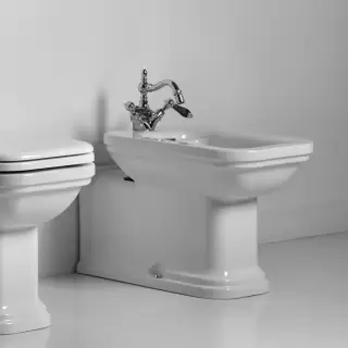 Kerasan Waldorf Биде напольное пристенное удлиненное "Prolongato" 65х37см с 1 отв. под смеситель, цвет: белый/хром