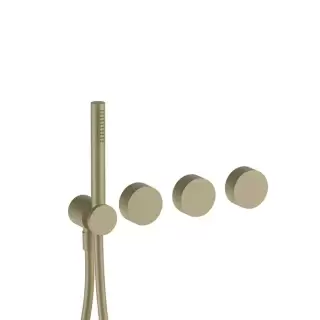 Fantini AF/21 Смеситель для ванны, встраиваемый, на 2 потока, ручная лейка, гибкий шланг 150см, (наружная часть) цвет: Matt British Gold PVD