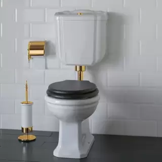 Globo Paestum Унитаз напольный 58х37,5см, слив универсальный, со средней трубой, фурнитурой, цвет: белый/золото