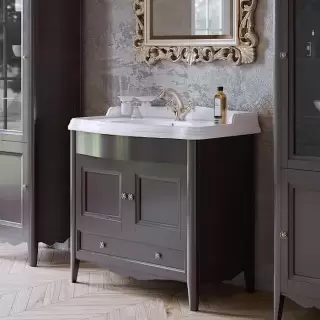 TW Veronica, База с раковиной Simas AR864bi*1 90x56см, с 1отв., 2 распашные дверки+1 выдв.ящик,  доводч. Blum, ручки: Riflesso бронза, напольная, цвет: GRIDGIO