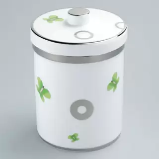 THG CAPUCINE VERT DECOR PLATINE Банка керамическая с крышкой, настольная, декор платина/зеленый, цвет: белый