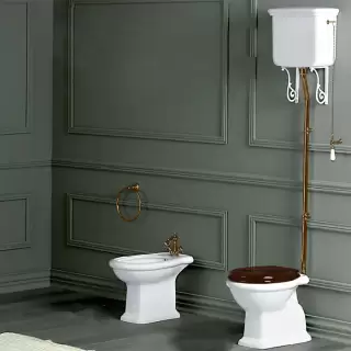 SIMAS Lante Унитаз напольный 38,5х58см, выпуск в пол, с высоким бачком, без кронштейнов, с фурнитурой цвета бронза