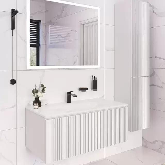 TW Shape комплект подвесной мебели 100х50см, с раковиной, с 1 выдвиж. ящиком с механизмом push-to-open, цвет: белый матовый RAL9003