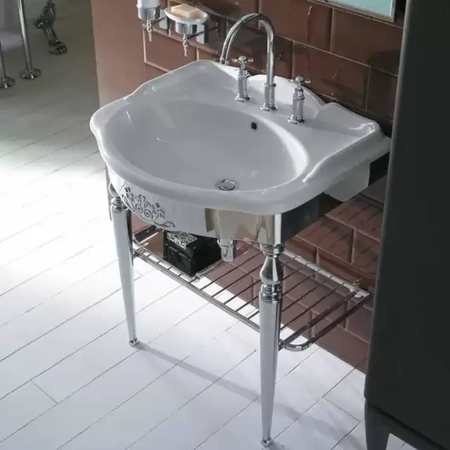 Globo Paestum Консоль латунь напольная 71х58хh80,5см с раковиной на 3 отв,, цвет: хром