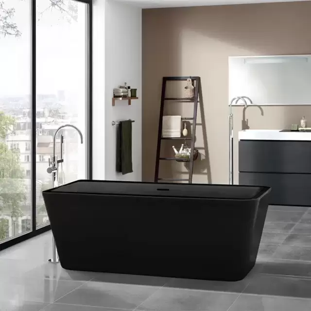 KNIEF Mood Ванна отдельностоящая 180х80х60см, с щелевым переливом, c комплектом крепления к полу, цвет: черный матовый