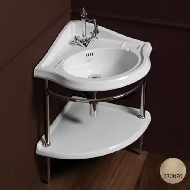 SIMAS Arcade Консоль угловая 75.5х61см, напольная,с подвесной белой раковиной на 1отв, и полкой, цвет: bronzo