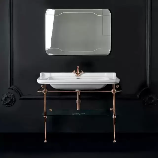 Kerasan Waldorf Металлическая структура 120х42см, с раковиной на 1 отв,, со стеклянной полочкой, напольная, цвет: золото