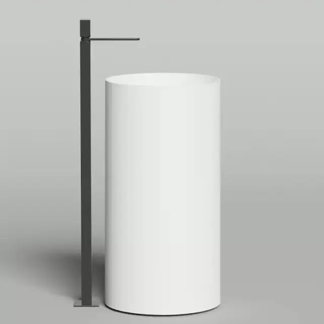 Salini Armonia Round 01 Раковина напольная 45х45х90см, слив в пол, без отв. под смес, с декор.накладкой, мат-л: S-Sense, цвет: белый глянцевый