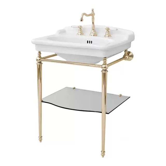 Artceram HERMITAGE Металлическая структура 68х55см, с раковиной на 3 отв, со стеклянной полкой, напольная, цвет:  золото