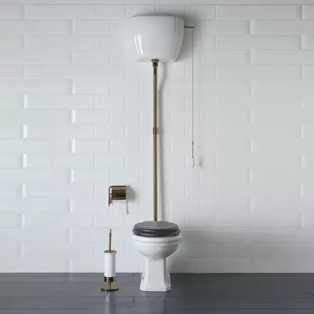 Globo Paestum Унитаз напольный слив в пол, 58х37,5см, с высоким бачком, трубой, цвет: белый/бронза