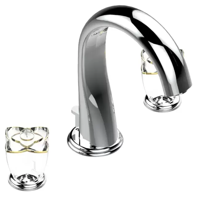 THG Petale de Cristal clair lisere dore Смеситель для раковины, 3 отв., цвет: хром/прозрачный хрусталь с золотым декором