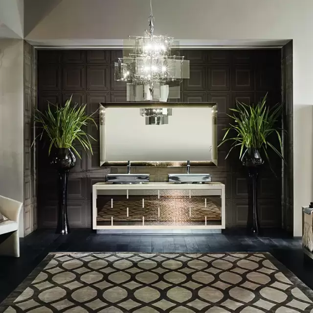 VITAGE milldue edition RITZ Комплект мебели с тумбой под 2 раковины, раковиной PARIGI, зеркалом LOSANNA, 209 см, подвесной, цвет: Golden crash