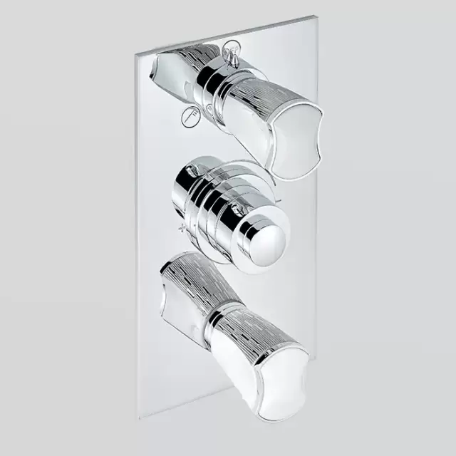 THG Infini white porcelain with platinum decor Смеситель для душа встраиваемый, термостатический, с запорным вент и переключ на 2 потока, внешн часть, цвет хром