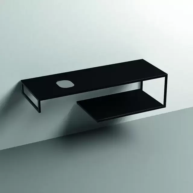 Kerasan Louise Металлическая структура для раковины 140см, подвесная, с полкой, с 1 отв., с полотенцедержателем, цвет: черный матовый