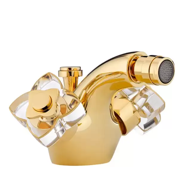 THG Petale de Cristal clair lisere dore Смеситель для биде, 1 отв., цвет: золото/прозрачный хрусталь с золотым декором
