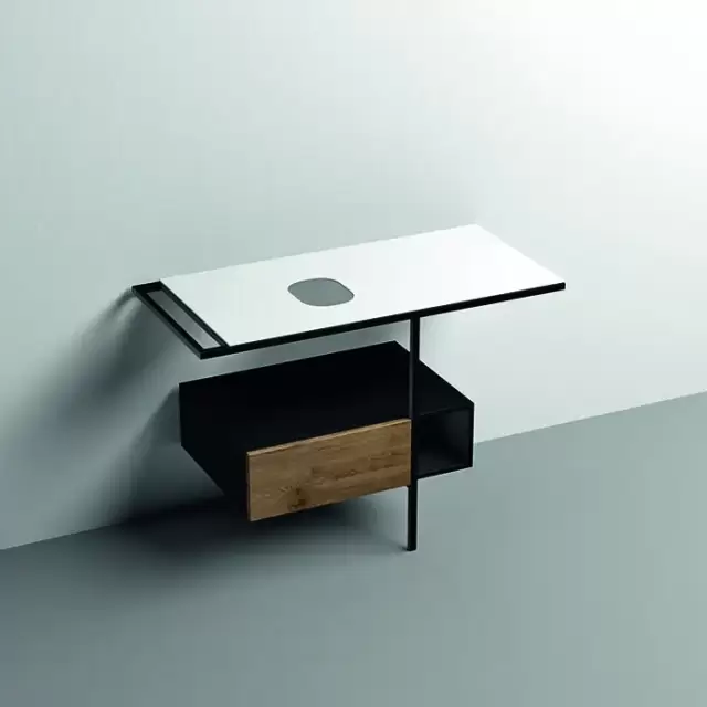 Kerasan Thelma Металлическая структура для раковины 108х74см, напольная, с полкой, ящиком, с 1 отв., с полотенцедержателем, цвет: белый матовый/черный матовый